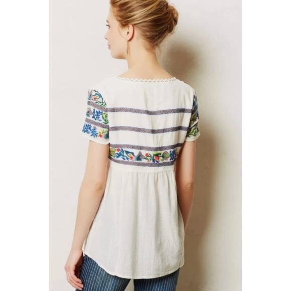 Anthropologie Vanessa Virginia Moineau Bouquet Embroidery Short Sleeve Top 0p XS - Picture 11 of 11